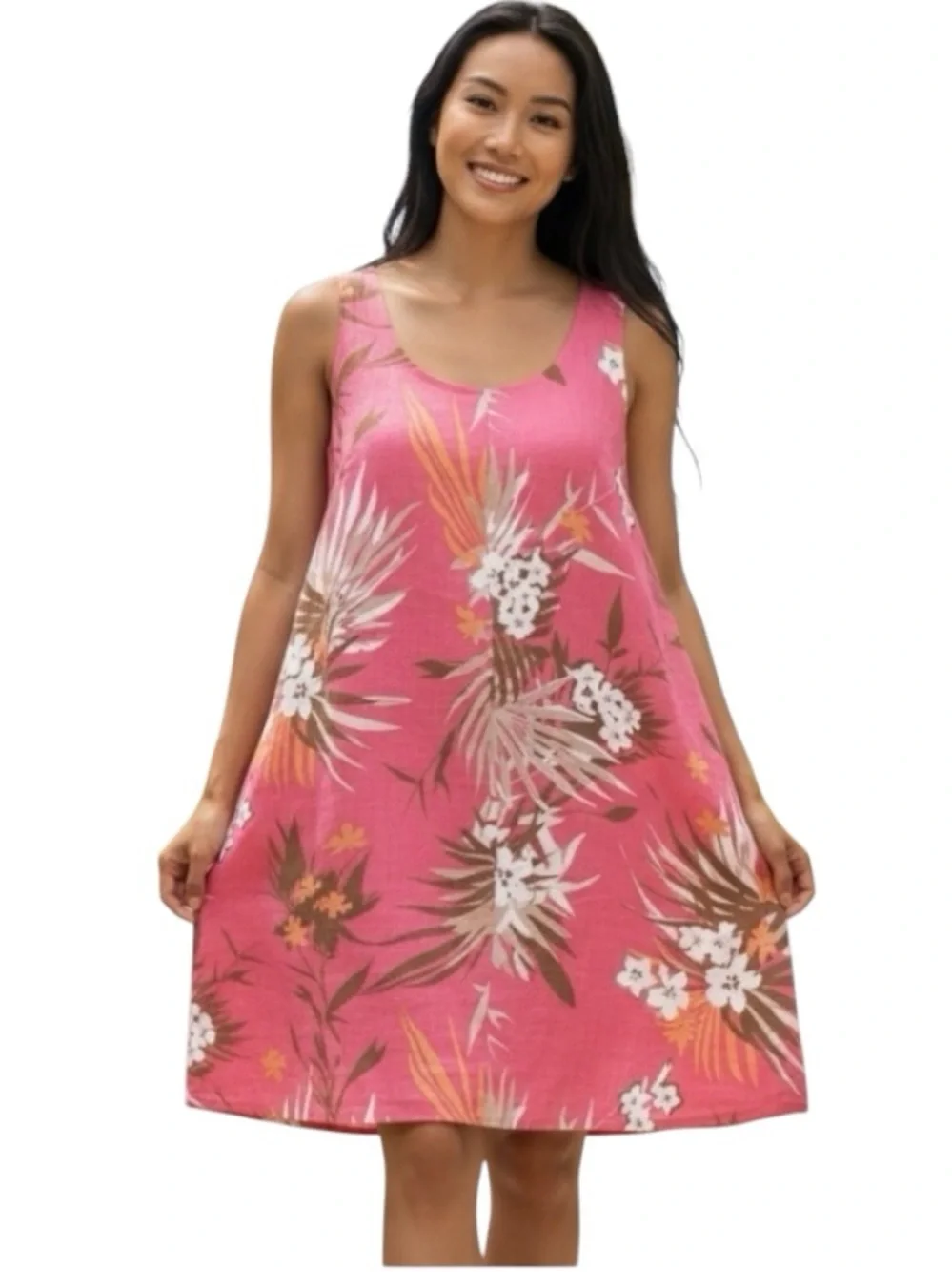 J.Jill Women's 100% Linen Coral Floral Sleeveless Crew Neck Shift Dress Size MP - Picture 1 of 8